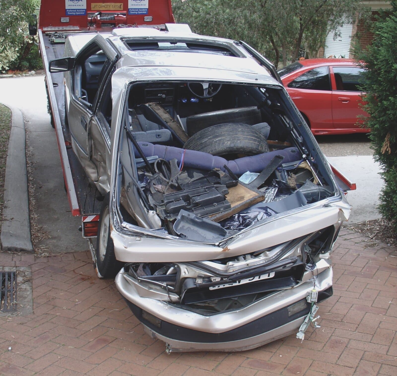 Front view of Andrew's car after the accident