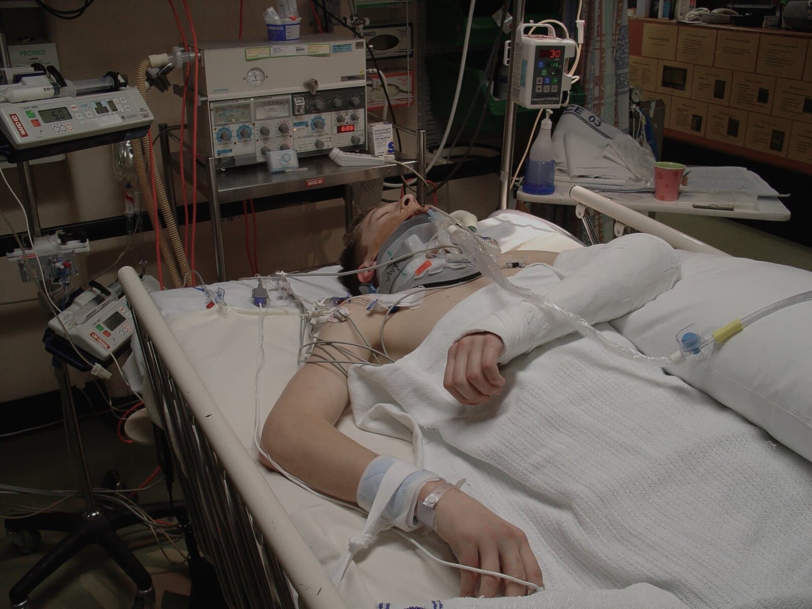Andrew in the ICU connected to life support